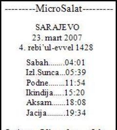 MicroSalat (dzepni takvim/prayer time)